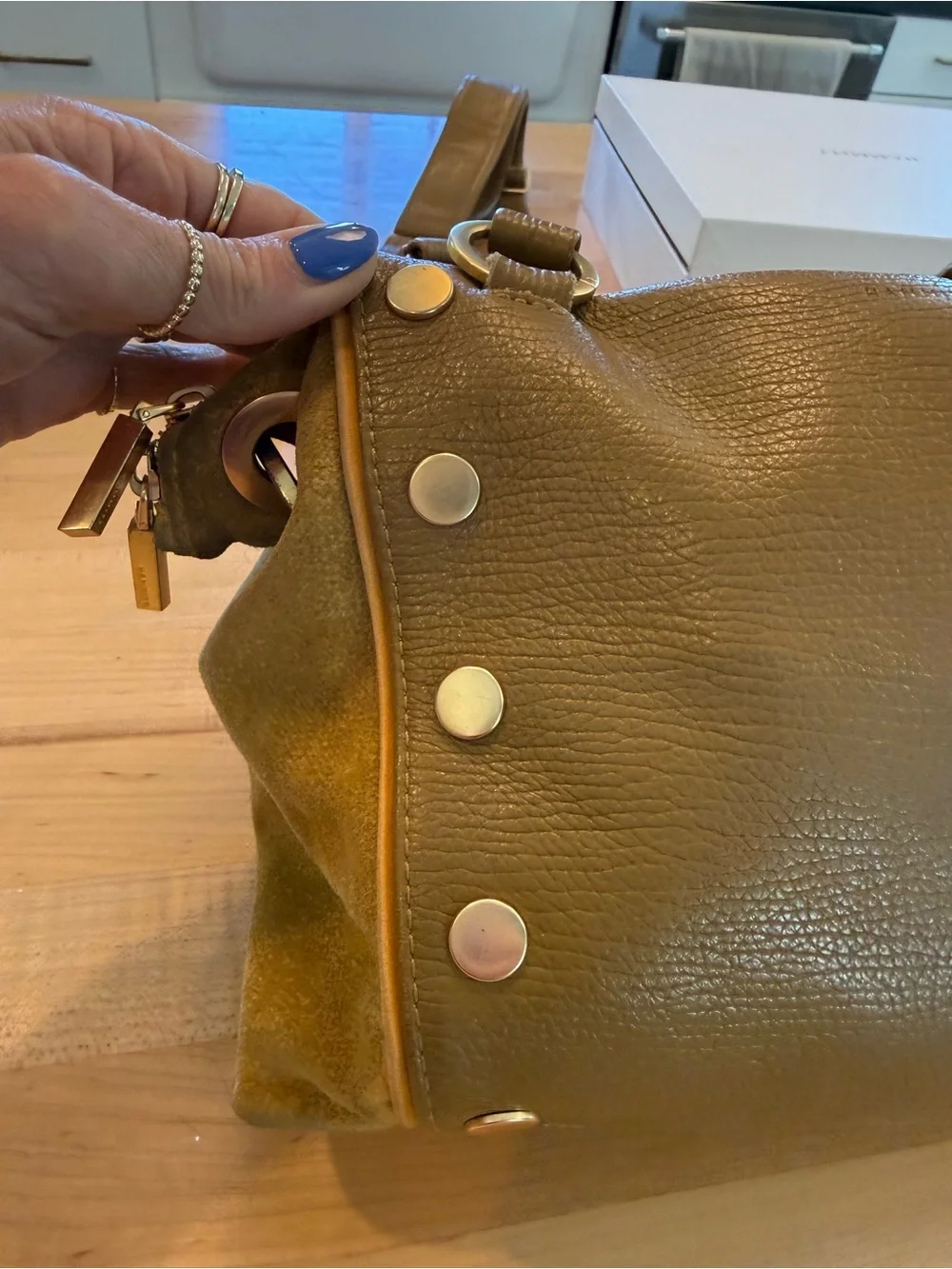 Hammitt Mahogany Pebble Leather Satchel with Gold Hardware